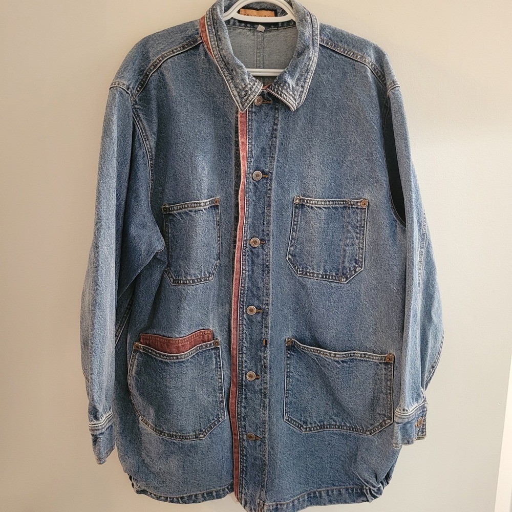 Vintage R Rodeo Blue Jean Denim Jacket Men's Size Large Pockets Button USA Made